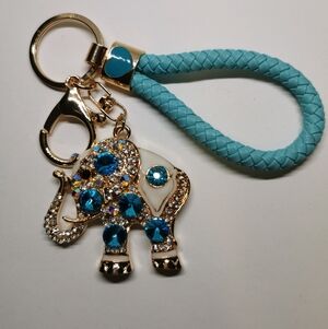 Elephant Keychain with Blue Accents